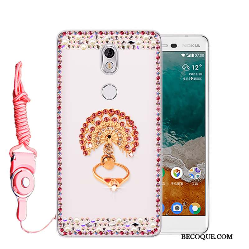 Nokia 7 Fluide Doux Délavé En Daim Coque Strass Rose Étui