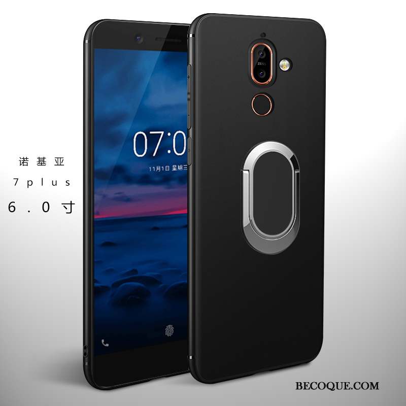 Nokia 7 Noir Incassable Étui Coque De Téléphone Délavé En Daim Nouveau