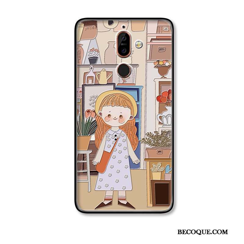 Nokia 7 Plus Coque Dessin Animé Personnalité Mode Fleur Gaufrage Bleu