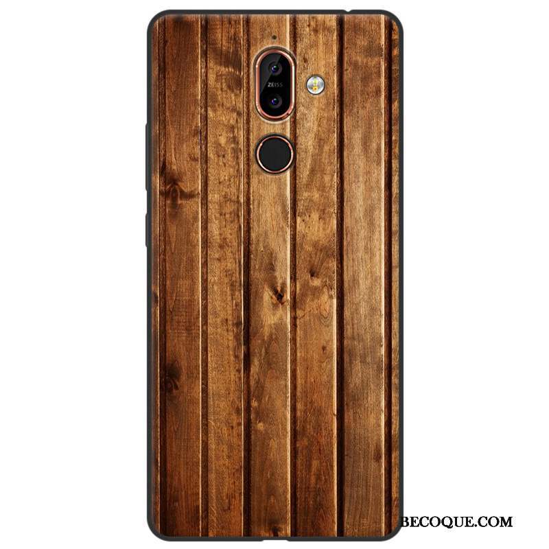 Nokia 7 Plus Fluide Doux Grain De Bois Coque De Téléphone Protection Tout Compris Étui