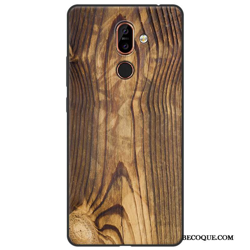 Nokia 7 Plus Fluide Doux Grain De Bois Coque De Téléphone Protection Tout Compris Étui