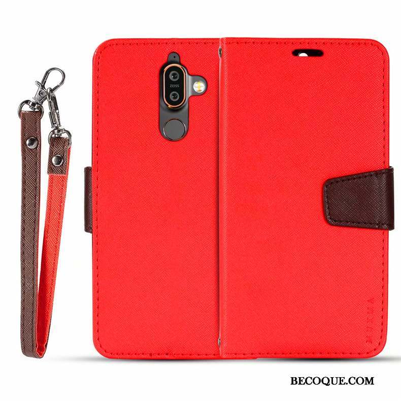 Nokia 7 Plus Protection Clamshell Rouge Étui En Cuir Coque De Téléphone Pu