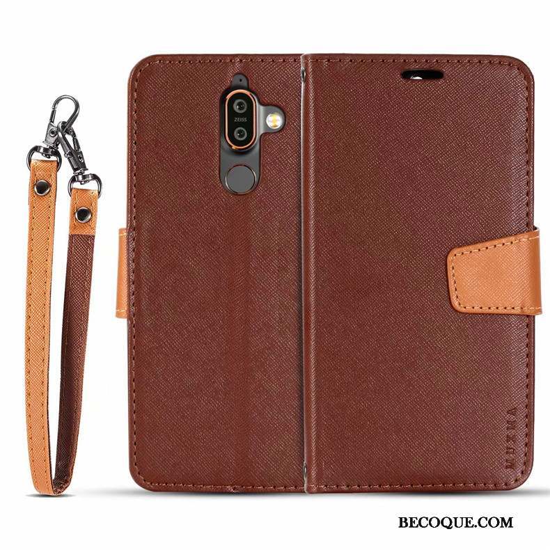 Nokia 7 Plus Protection Clamshell Rouge Étui En Cuir Coque De Téléphone Pu