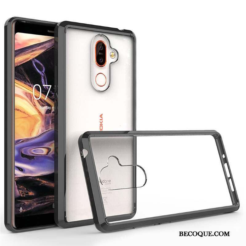 Nokia 7 Plus Étui Noir Incassable Transparent Border Coque De Téléphone