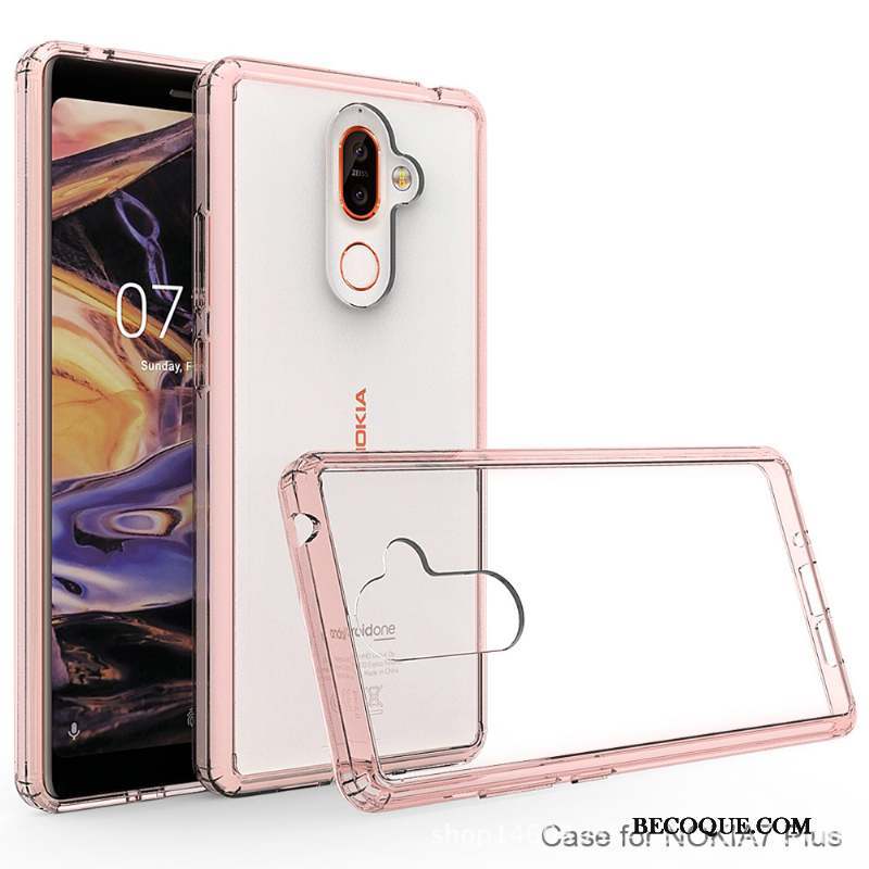 Nokia 7 Plus Étui Noir Incassable Transparent Border Coque De Téléphone