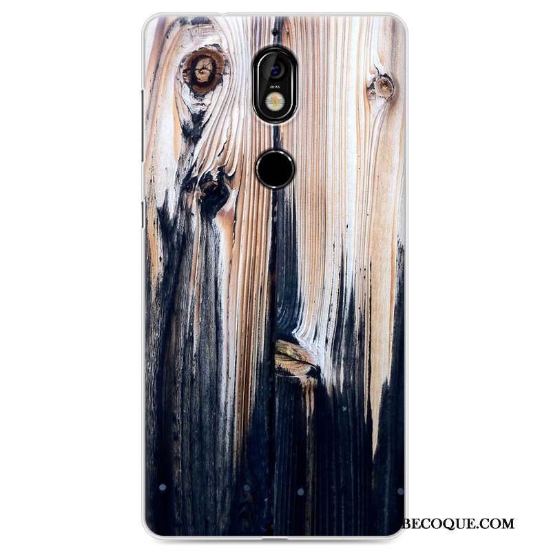 Nokia 7 Étui Coque De Téléphone Grain De Bois Protection Fluide Doux Blanc