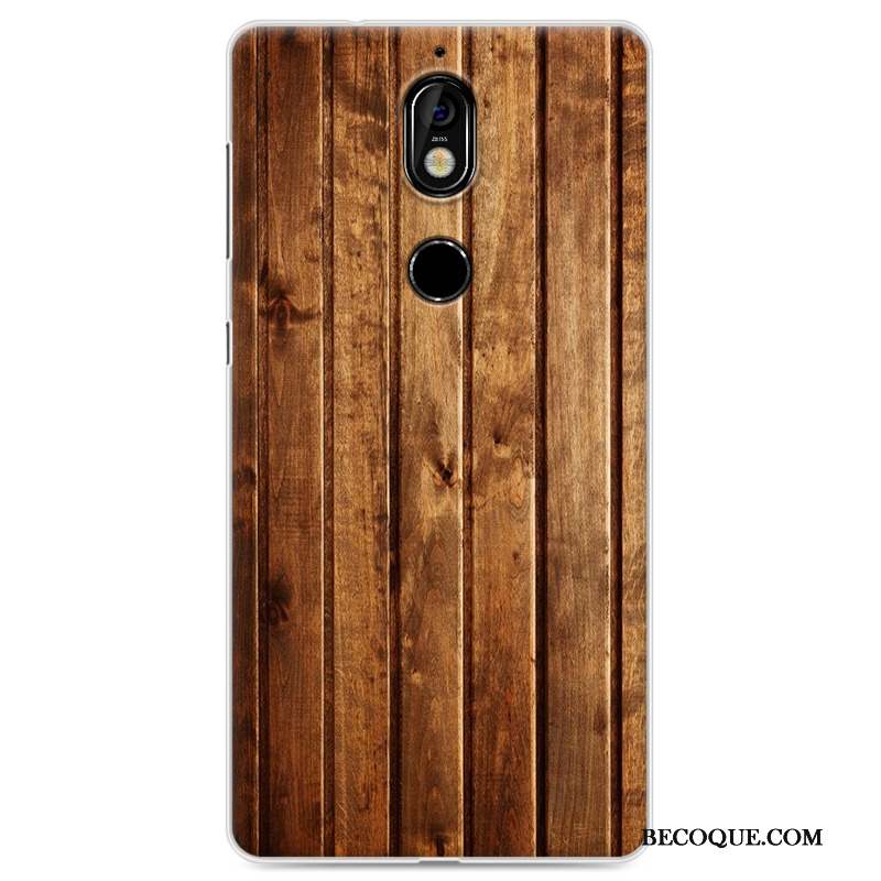 Nokia 7 Étui Coque De Téléphone Grain De Bois Protection Fluide Doux Blanc