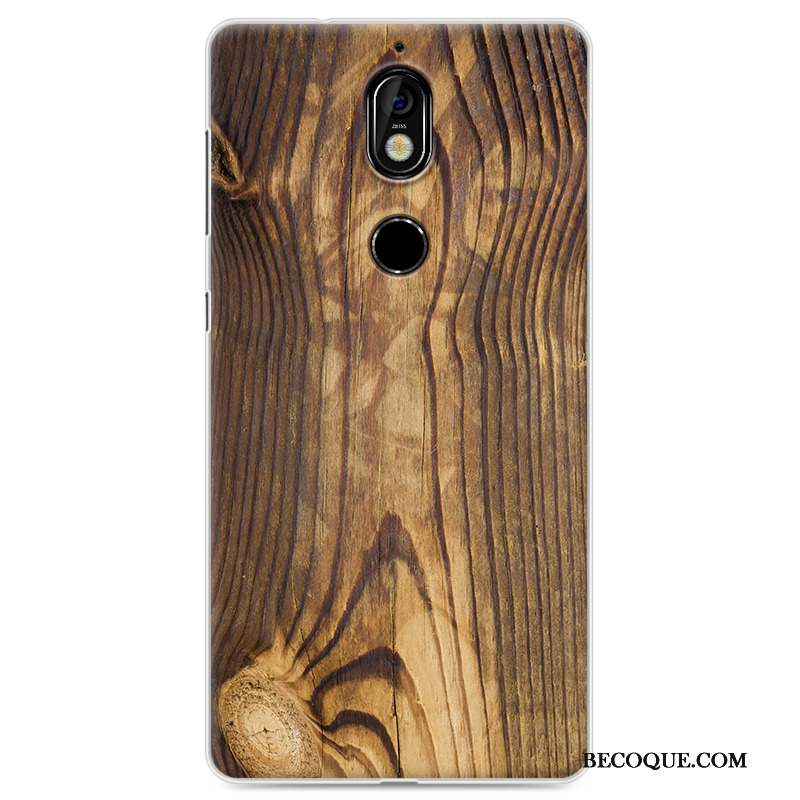 Nokia 7 Étui Coque De Téléphone Grain De Bois Protection Fluide Doux Blanc