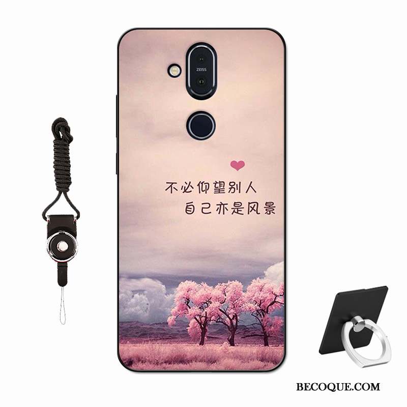 Nokia 8.1 Coque De Téléphone Délavé En Daim Silicone Amoureux Verre Tempérer