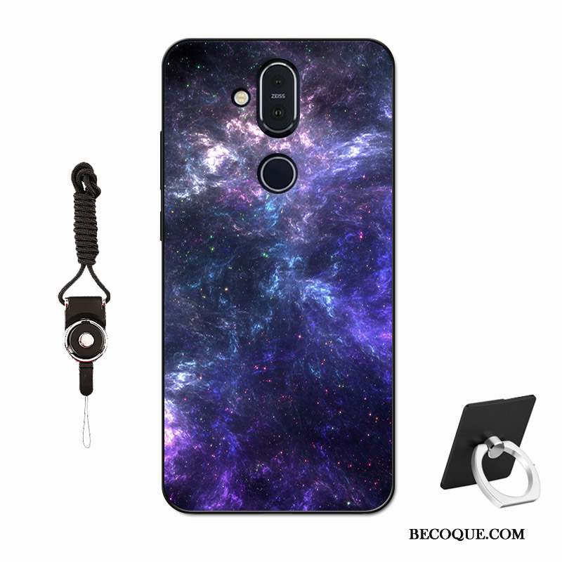 Nokia 8.1 Coque De Téléphone Délavé En Daim Silicone Amoureux Verre Tempérer