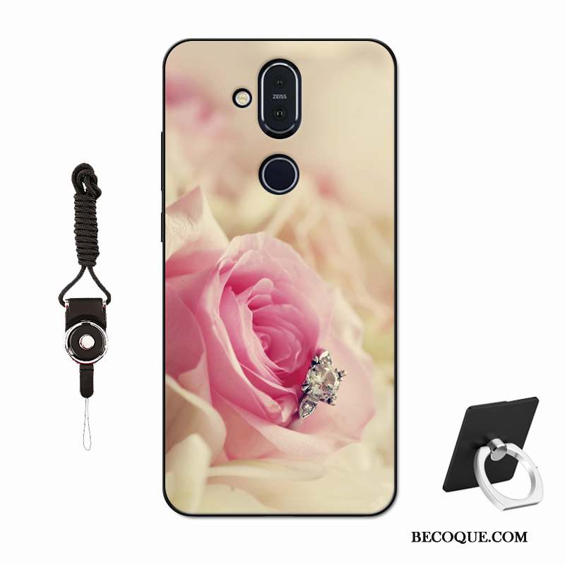 Nokia 8.1 Coque De Téléphone Délavé En Daim Silicone Amoureux Verre Tempérer