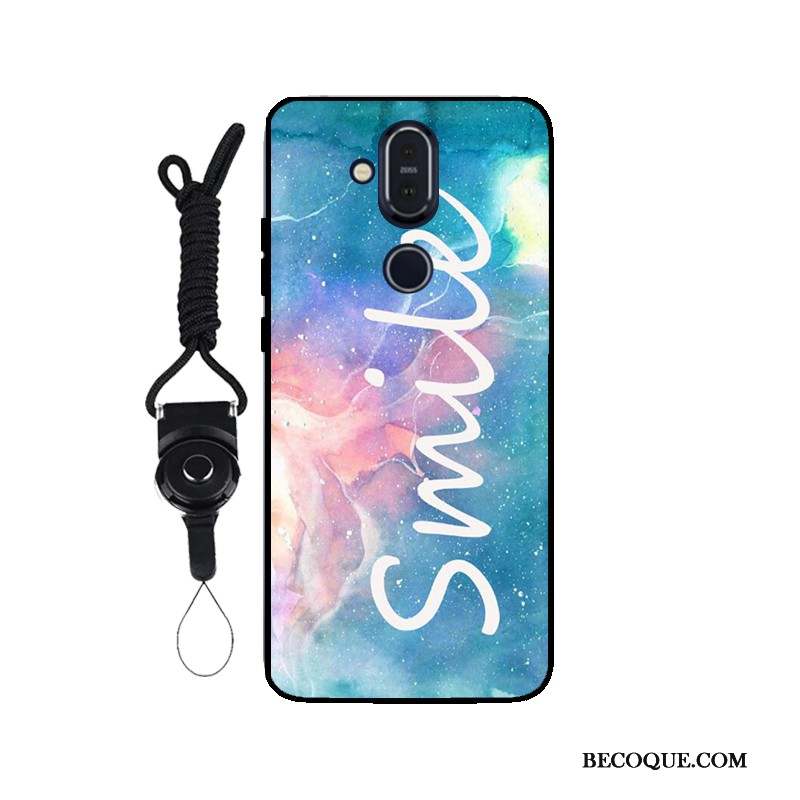 Nokia 8.1 Tout Compris Fluide Doux Noir Coque Ornements Suspendus Étui