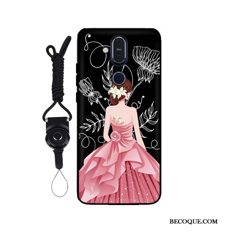 Nokia 8.1 Tout Compris Fluide Doux Noir Coque Ornements Suspendus Étui