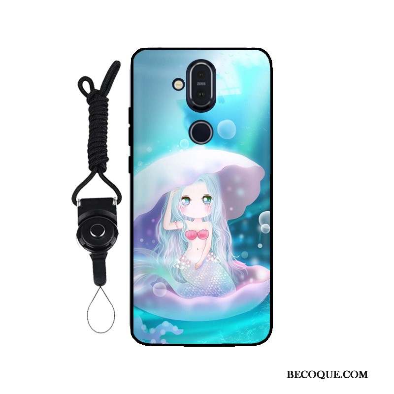 Nokia 8.1 Tout Compris Fluide Doux Noir Coque Ornements Suspendus Étui