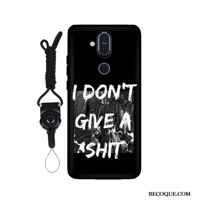 Nokia 8.1 Tout Compris Fluide Doux Noir Coque Ornements Suspendus Étui