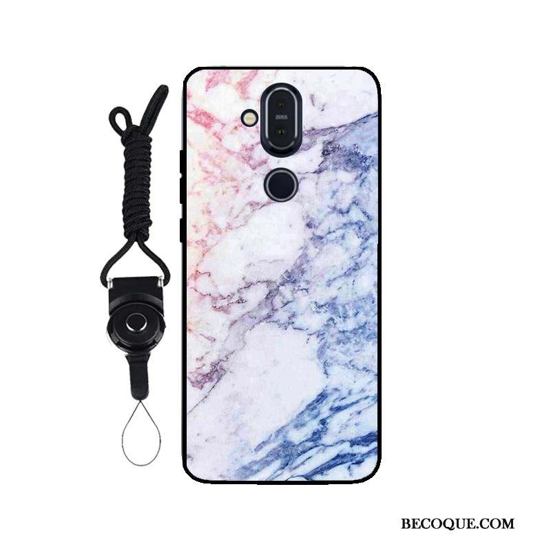 Nokia 8.1 Tout Compris Fluide Doux Noir Coque Ornements Suspendus Étui