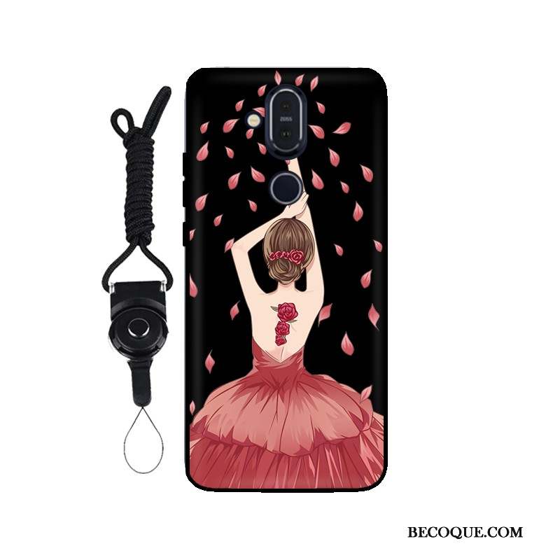 Nokia 8.1 Tout Compris Fluide Doux Noir Coque Ornements Suspendus Étui