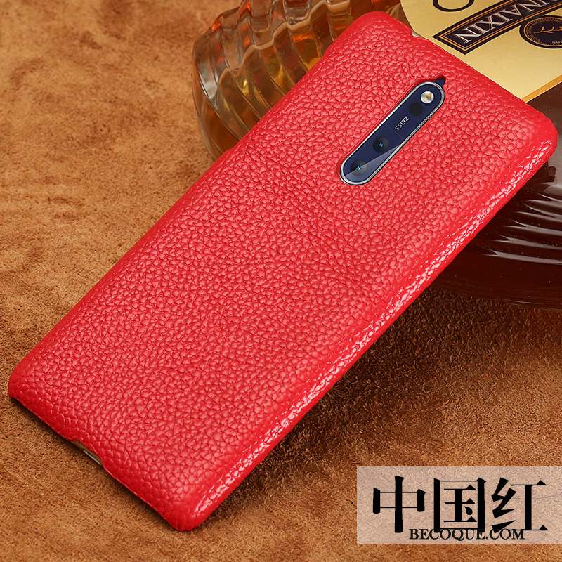 Nokia 8 Simple Incassable Cuir Véritable Coque De Téléphone Rouge Tendance