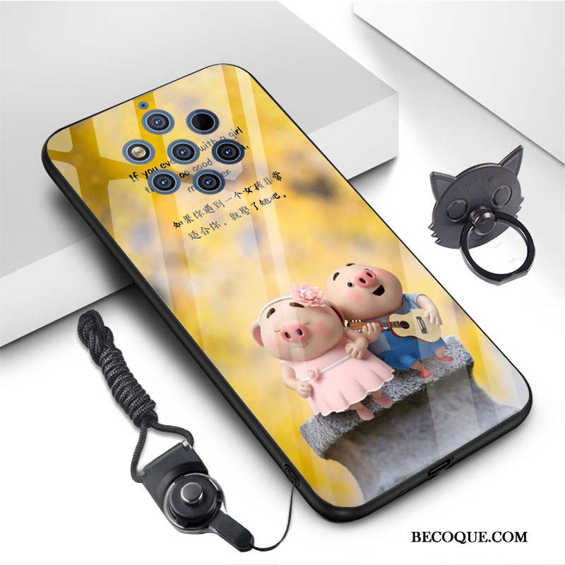 Nokia 9 Pureview Coque De Téléphone Incassable Rose Charmant Fluide Doux Verre Trempé