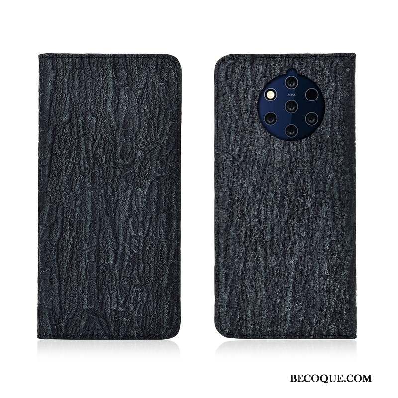 Nokia 9 Pureview Étui En Cuir Coque De Téléphone Arbres Cuir Véritable Bleu Téléphone Portable