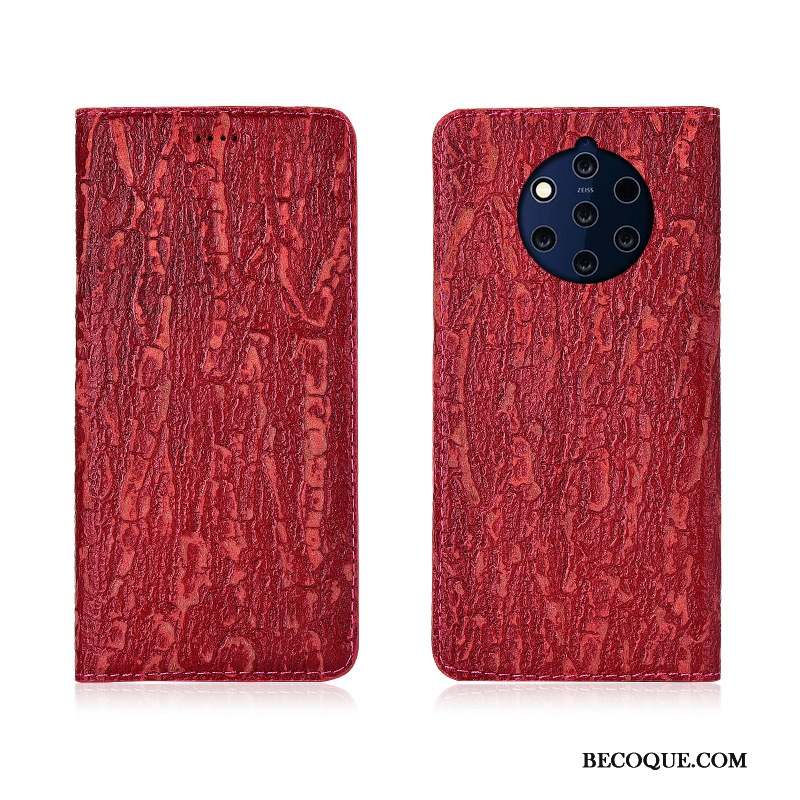 Nokia 9 Pureview Étui En Cuir Coque De Téléphone Arbres Cuir Véritable Bleu Téléphone Portable