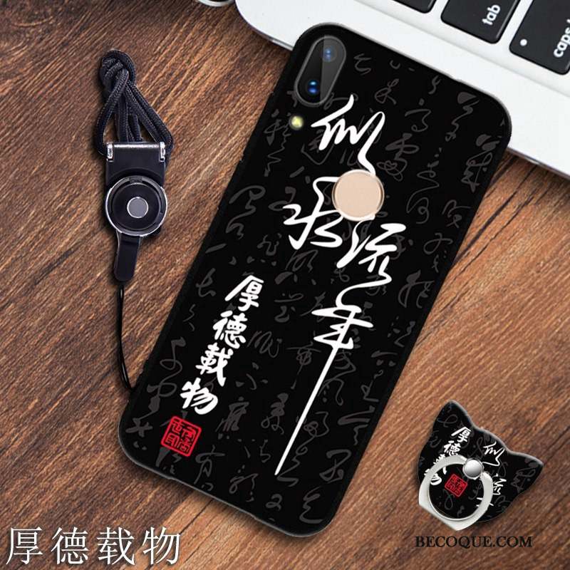 Redmi 7 Noir Fluide Doux Coque De Téléphone Rouge Support Ornements Suspendus