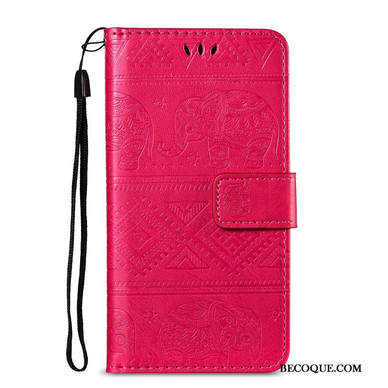 Redmi 7 Petit Étui En Cuir Clamshell Coque De Téléphone Rouge Protection