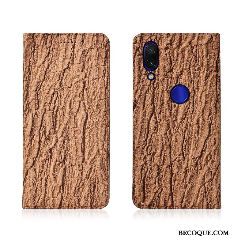 Redmi 7 Étui En Cuir Cuir Véritable Coque Arbres Silicone Clamshell