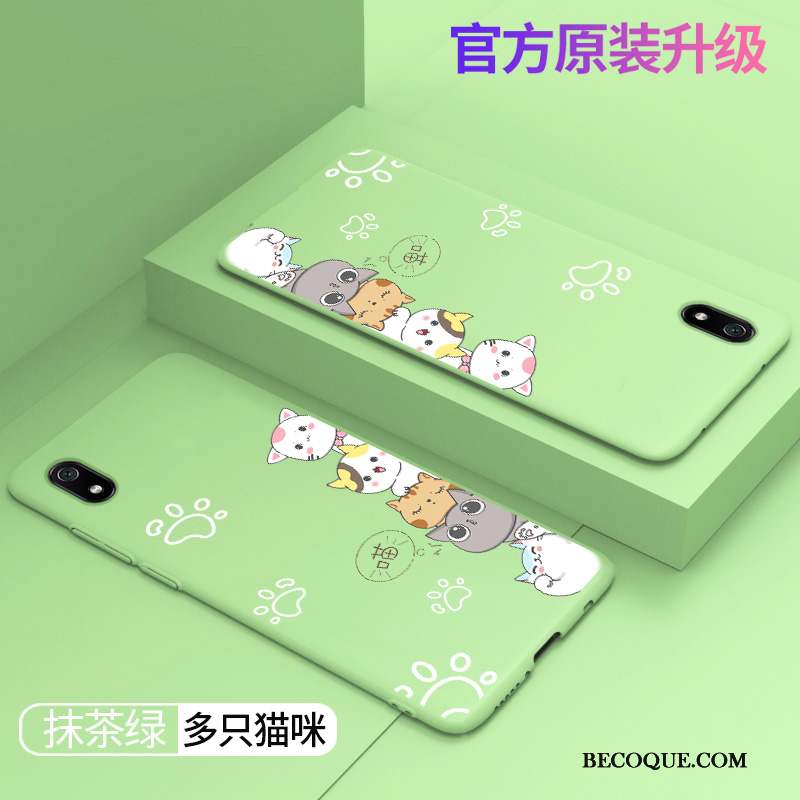 Redmi 7a Coque Dessin Animé Rouge Simple Délavé En Daim Charmant Vert