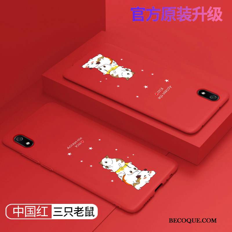 Redmi 7a Coque Dessin Animé Rouge Simple Délavé En Daim Charmant Vert