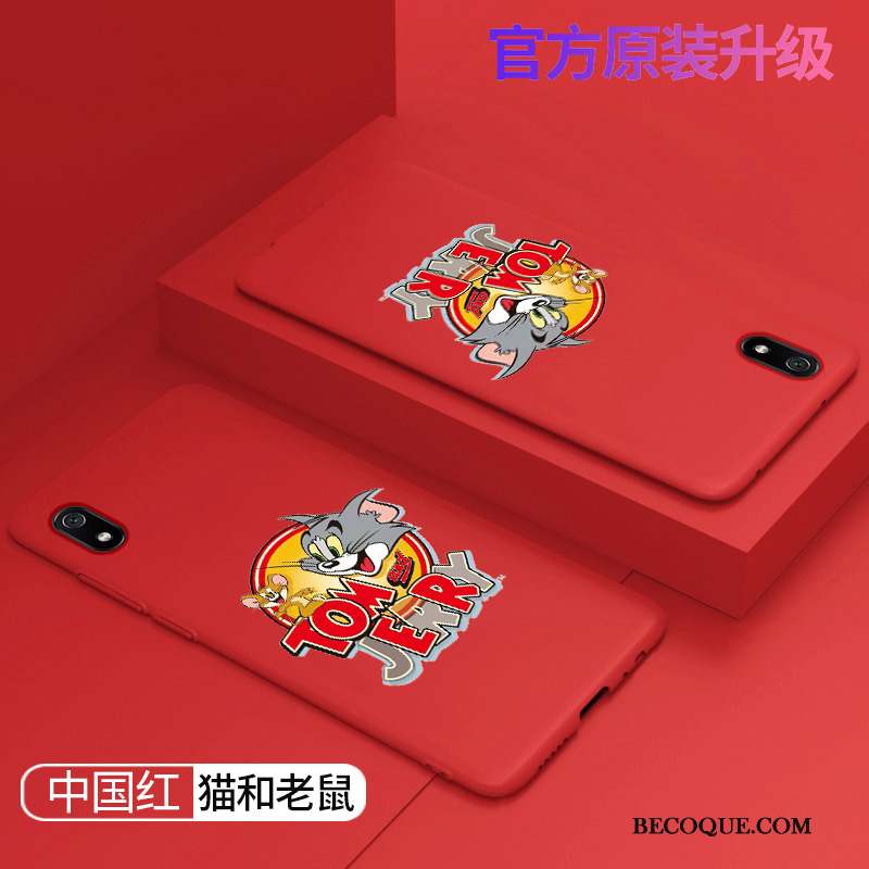 Redmi 7a Coque Dessin Animé Rouge Simple Délavé En Daim Charmant Vert