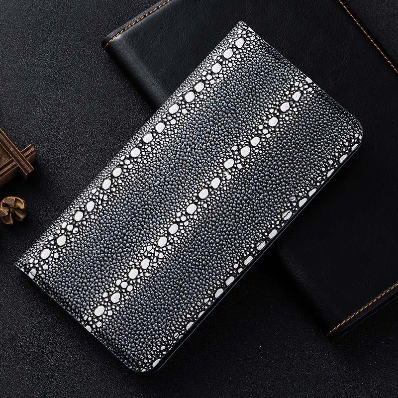 Redmi 7a Coque Protection Petit Noir Cuir Véritable Housse Perle