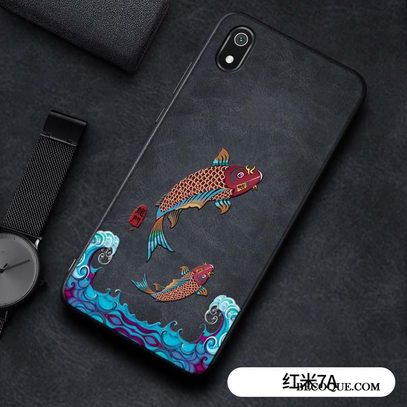 Redmi 7a Coque Silicone Noir Rouge Petit Étui Dragon