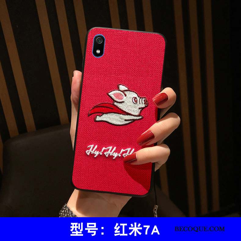 Redmi 7a Coque Étui Broderie Dessin Animé Petit Silicone Fluide Doux