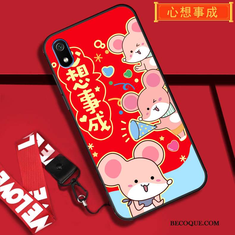 Redmi 7a Rouge Coque De Téléphone Fluide Doux Ornements Suspendus Protection Tout Compris