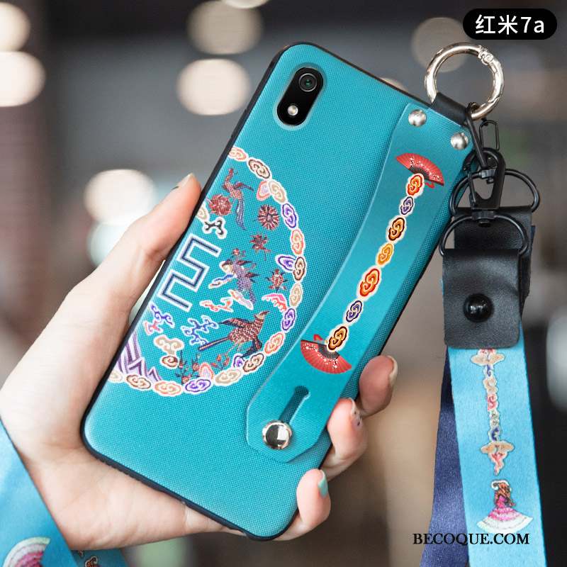 Redmi 7a Vent Étui Coque De Téléphone Style Chinois Délavé En Daim Petit