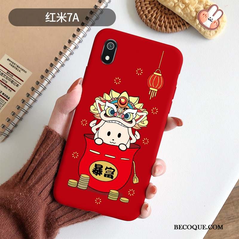 Redmi 7a Étui Incassable Grand Coque De Téléphone Silicone Rouge