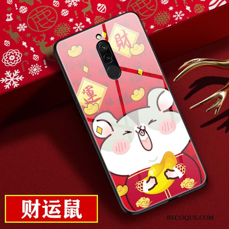 Redmi 8 Rouge Miroir Dessin Animé Protection Délavé En Daim Coque De Téléphone