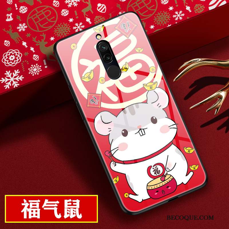 Redmi 8 Rouge Miroir Dessin Animé Protection Délavé En Daim Coque De Téléphone