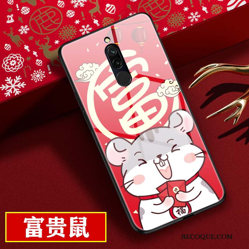 Redmi 8 Rouge Miroir Dessin Animé Protection Délavé En Daim Coque De Téléphone