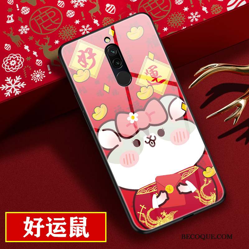 Redmi 8 Rouge Miroir Dessin Animé Protection Délavé En Daim Coque De Téléphone