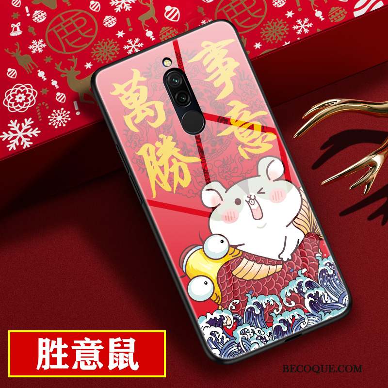 Redmi 8 Rouge Miroir Dessin Animé Protection Délavé En Daim Coque De Téléphone