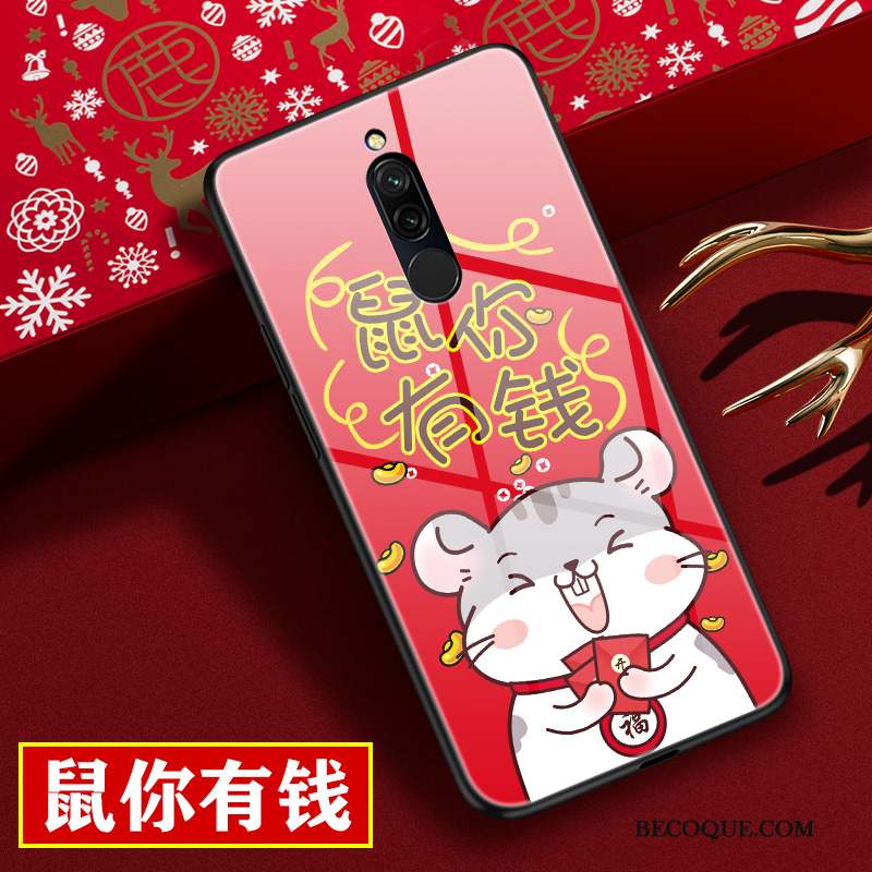 Redmi 8 Rouge Miroir Dessin Animé Protection Délavé En Daim Coque De Téléphone