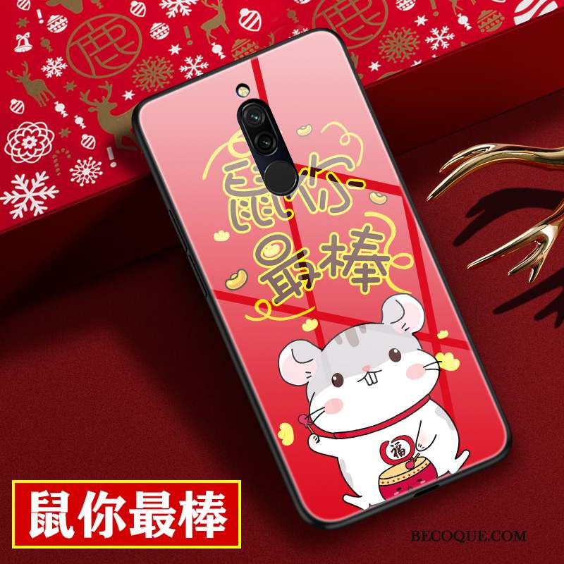 Redmi 8 Rouge Miroir Dessin Animé Protection Délavé En Daim Coque De Téléphone