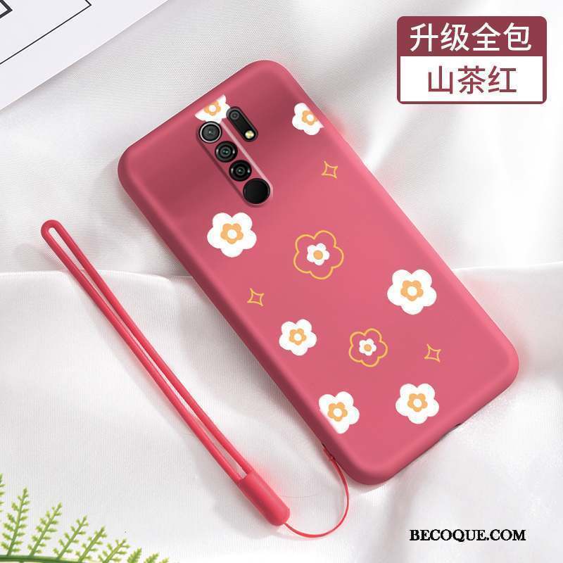 Redmi 9 Coque Délavé En Daim Protection Tendance Fluide Doux Étui Net Rouge