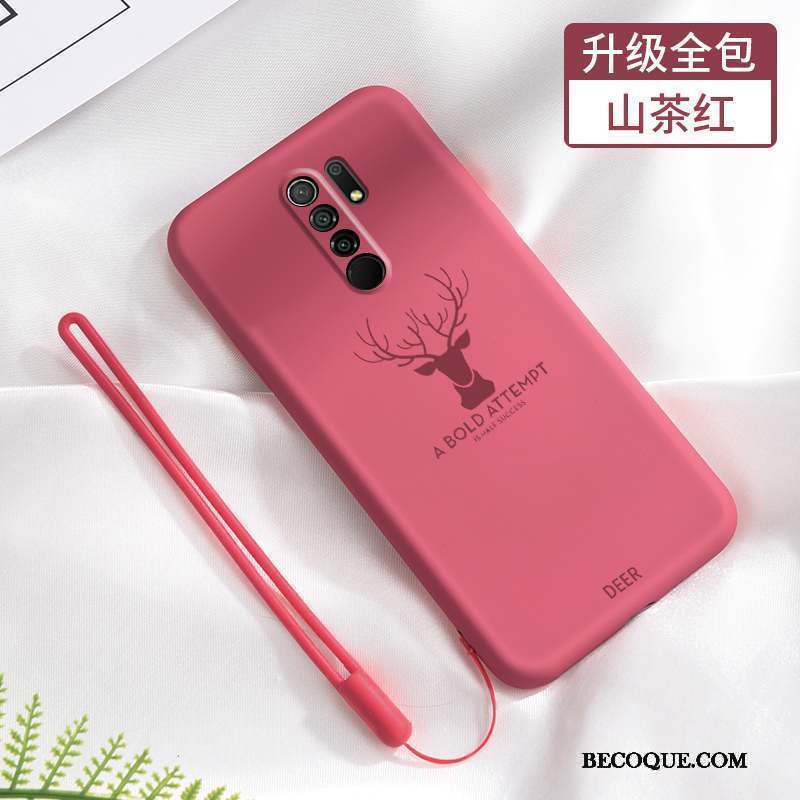 Redmi 9 Coque Fluide Doux Amoureux Étui Net Rouge Délavé En Daim Tout Compris