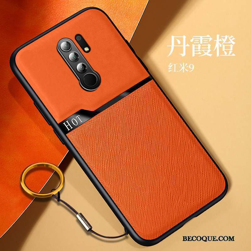 Redmi 9 Coque Orange Protection Étui Anneau Incassable Rouge