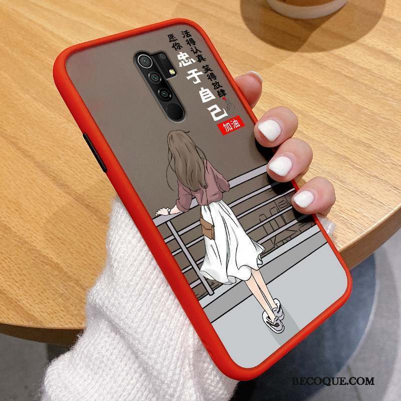 Redmi 9 Coque Petit Personnalité Silicone Transparent Très Mince Rouge