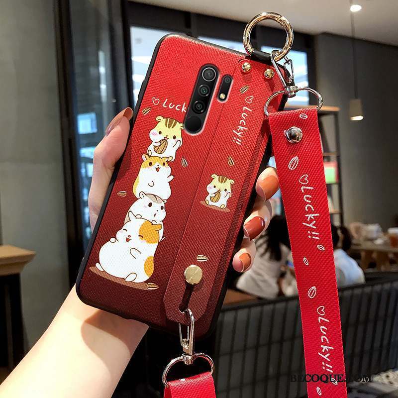 Redmi 9 Coque Tout Compris Petit Étui Dessin Animé Rouge Noir