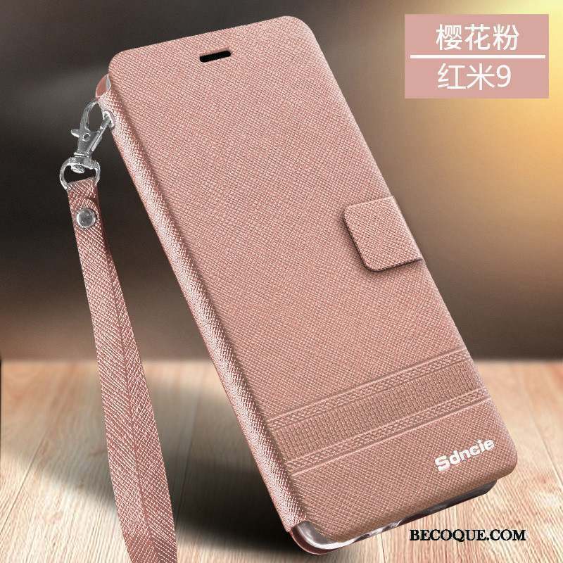 Redmi 9 Incassable Rose Protection Fluide Doux Coque Étui En Cuir